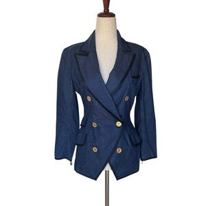 Vintage 80s Donna Karan Denim Blazer Fitted Jean Jacket sz 2